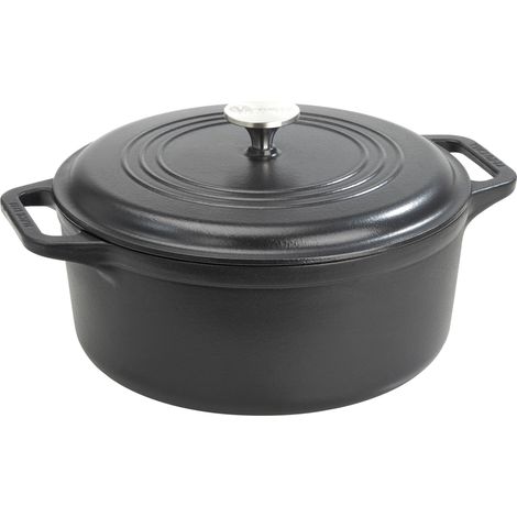 Victoria 39493 Horno Holandés Olla Inducción Hierro Fundido Esmaltado 29cm, Cocotte 6,6L, sin PTFE ni PFOA Negro (1/5)