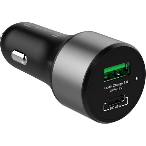 Caricabatterie da auto Crong Power 63W - Caricabatterie da auto USB-C PD 45W + USB QC 3.0 18W (Nero) (1/5)
