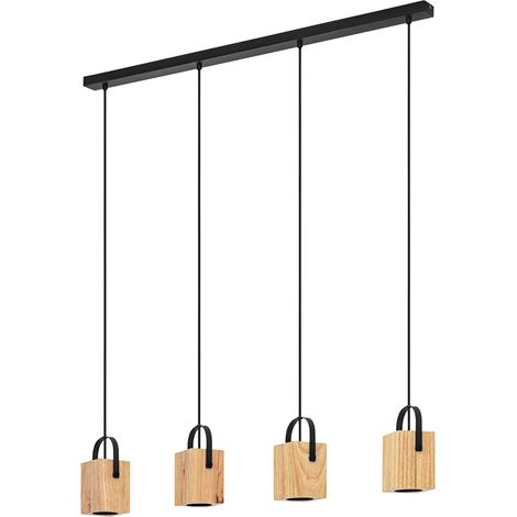 EGLO LED Hängelampe Ayles, 4-flammige Pendelleuchte Esstisch, natürliche Esszimmerlampe aus Holz in Natur und Metall in Schwarz, FSCM70HB, Hängeleuchte inkl. GU10-Leuchtmittel, warmweiß