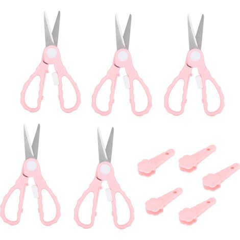 Ciseaux 5 pièces portables, outil de couture sécurité, manche en plastique ABS ingénierie, rose, coupe légère et pratique (1/5)