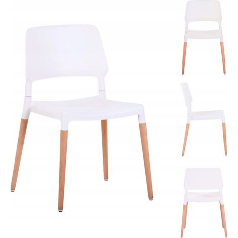 Chaise TARCENTO moderne blanche avec pieds en bois (1/5)