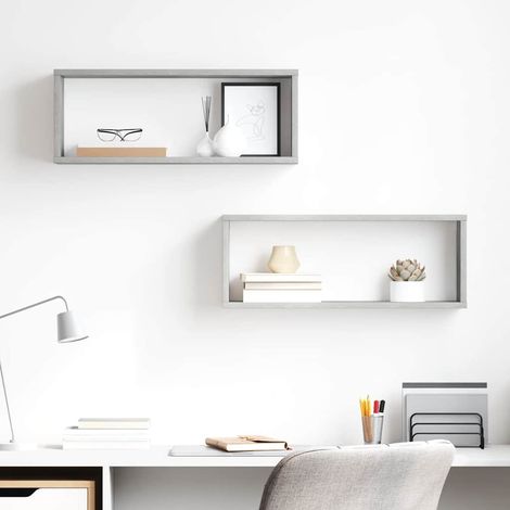 Lot de 2 Étagères cube murales Étagère de Rangement - Meuble de rangement Gris béton 60x15x23 cm Aggloméré BV321221 - BonneVie (1/5)