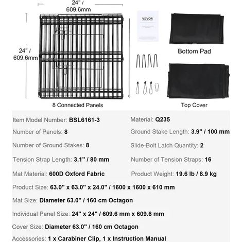 Parc pour Chien, Design Pliable, Construction Métallique Durable, avec couverture et coussin, 24inch-b (1/2)