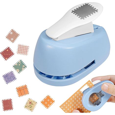 Perforatrice en forme de timbre - Coupe-papier - Convient pour les enveloppes et les étiquettes - Plastique - Bleu (1/5)