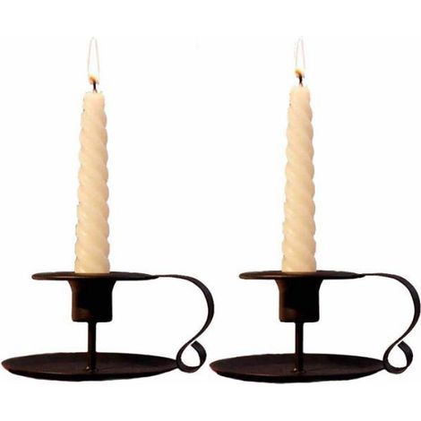 Bougeoir Conique - Fer Noir Mat - Design Rétro Vintage - Pour Décoration Table Mariage et Occasions Festives - Lot de 2 (1/5)