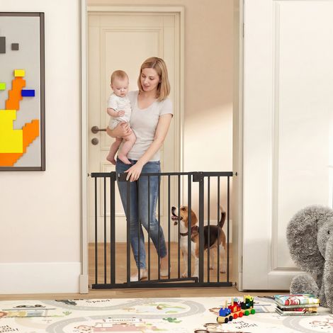 Cancelletto di sicurezza per cani e bambini, da 76 a 102 cm, con estensione, a pressione, senza bisogno di forare, bianco (1/5)