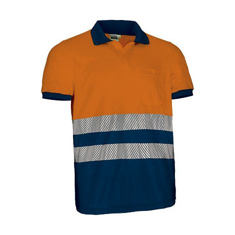 Polo de Alta Visibilidad bicolor de manga corta y bolsillo VALENTO THURSO XL Naranja flúor / Azul marino orión (1/3)