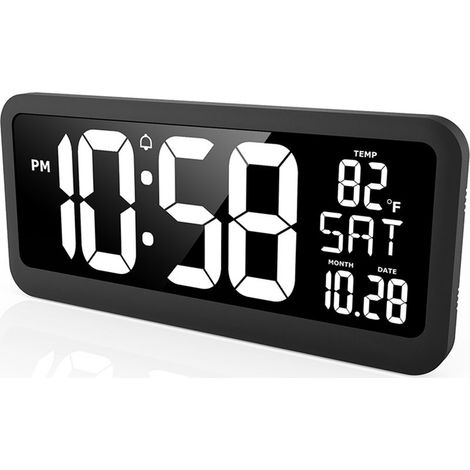 hygromètre-EM3217 - Horloge Murale XXL à LED Extra-Large avec Détection de Température Intérieure - Compatible avec toutes les Pièces (Modèle Rectangulaire Noir, Installation Murale ou Posée) (1/5)