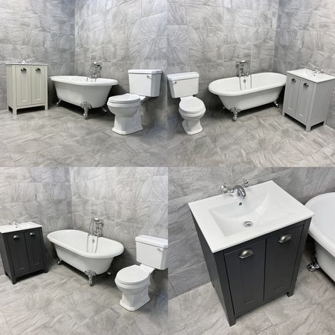 Derby Complete Traditional Roll Top Freestanding Bath Suite Inc Vanity Unit, Light Grey (1/5)