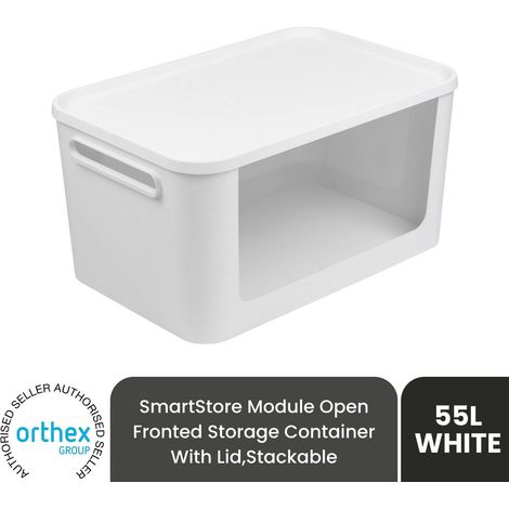SmartStore Module 55L Open Fronted Storage Container With Lid, Stackable, White (1/5)
