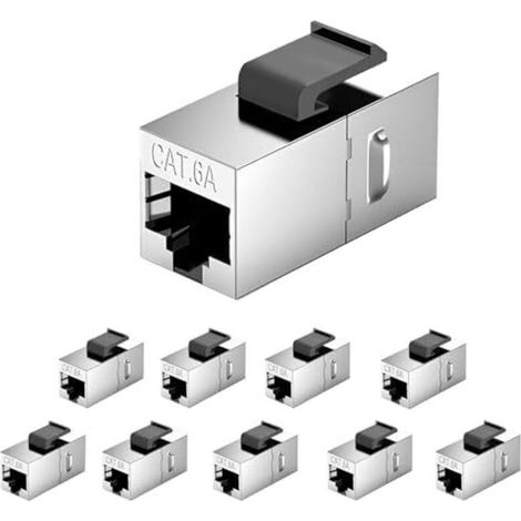 Lot de 10 modules Keystone RJ45 CAT 6a sans outil 10 Gbit/s AWG 22-24 Ethernet - Connecteur LSA entièrement blindé STP - Connecteur RJ45 pour panneau de brassage et prise réseau (1/5)