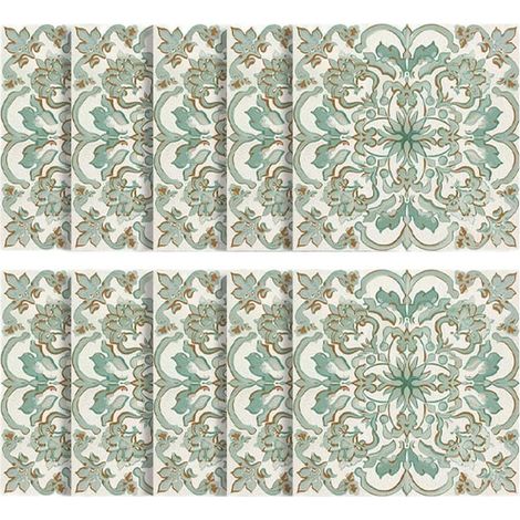 Lot de 10 autocollants muraux imperméables en PVC pour cuisine, salle de bain, rénovation, motif mandala rétro, motif mandala rétro (20 x 20 cm) (1/5)