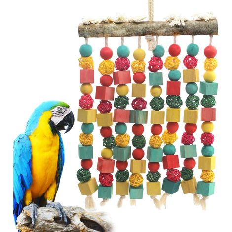 Jouets à mâcher pour perruches – Accessoire de cage multicolore, jouet pour oiseaux avec matériaux naturels, jeu de perroquet avec assortiment varié, divertissement pour animaux de compagnie (1/5)