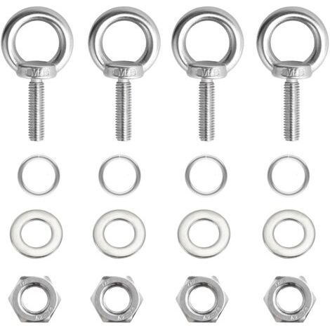 BUNTHAUS 4 Pcs Boulons à Oeil M8 x 30 mm, pour Piton à Visser Inox, Vis à Anneau de Levage en Acier Inoxydable 304 avec Filetage pour Fixation et Suspension, avec écrous et Quincaillerie