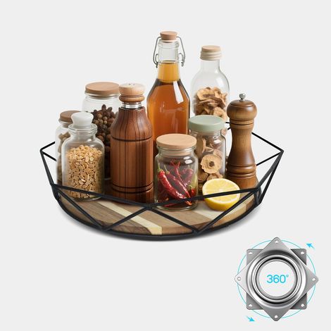 Lazy Susan Étagère à épices rotative 30,5 cm – Organiseur octogonal en métal noir (1/5)
