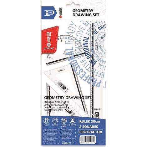 Set da disegno Memobe: righello da 30 cm, squadre, goniometro - preciso, durevole