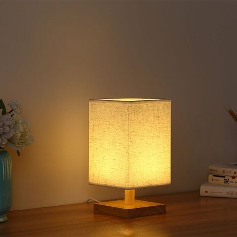 1 pezzo lampada da tavolo con rivestimento in tessuto quadrato lampada da comodino nordico moderno minimalista camera da letto lampada da tavolo in legno massello dimmerabile luce notturna (1/5)