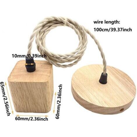 NALOOKAMIC  Douille de Suspension Support de Lampe Cordon Électrique et Monture de Plafonnier pour Bricolage de Luminaire en Bois avec Fil de 100cm Adapté, CarrÉ