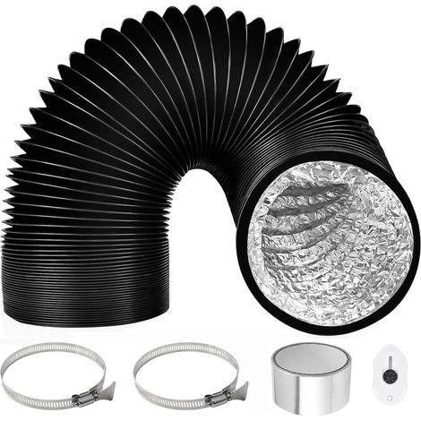 x 100mm Exhaust Pipe, 3m Flexible Aluminum Ventilation Duct, Steel Clamps for Air Conditioning (1/5)