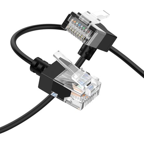 Câble Ethernet Cat6A à 90 Degrés Coudé vers le Bas 5M, Flexible Fin et Ultra LAN Câble de Raccordement Ethernet Cat6 Rj45 jusqu'à Haute Vitesse 10Gbit/s 550MHz pour PC, Routeur, Imprimante (1/5)
