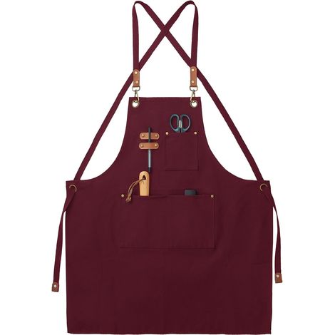 1 Tablier, Toile, Coton, 3 Poches, Sangle Réglable, Dos Croisé, Cuisine, Jardinage, Artisanat. (1/5)