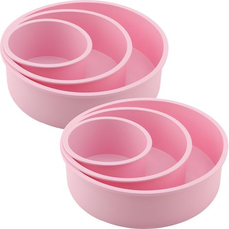 6 Pcs Pink Silicone Cake Tins Set, 4 Inch 6 Inch 8 Inch Non-Stick Silicone Cake Mould, Round Baking Moulds for Cakes, Brownies, Bread