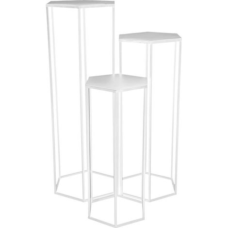 Altobuy – Lot de 3 sellettes gigognes métal blanc – Dimensions : 35x30xH90cm, 31x27xH74cm, 27x23.5xH60cm – Empilables pour rangement facile (1/5)