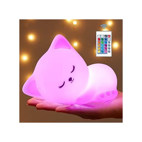 Veilleuse bébé kawaii pour chambre d'enfant, veilleuse chat 16 couleurs, lampe de chevet bébé/enfant, veilleuse chat kawaii, cadeau BeBe pour fille (1/5)