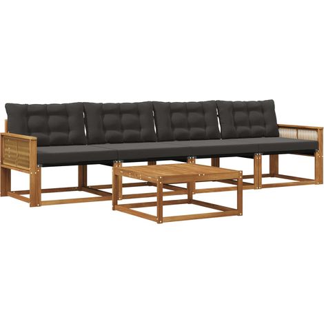 vidaXL Outdoor Sofa Set with Cushion 5 pcs Natural and Black (1/4)