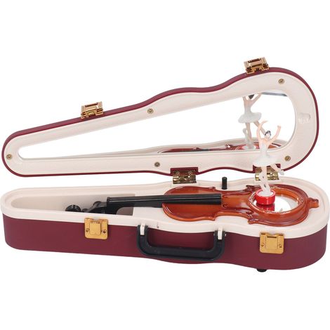 Coffret musical violon élégant art classique avec danseuse tournante, décoration bureau maison, rouge vin (1/5)