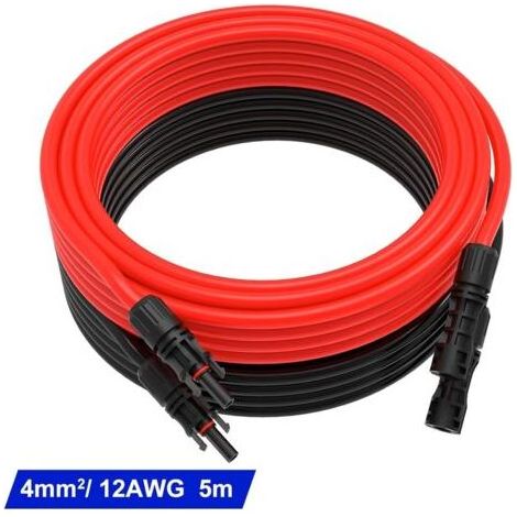 Cable Solaire 6mm²/4mm², Cable Panneau Solaire 5m, Rallonge Câble Solaire, Câble d'extension pour Panneaux Solaires Systèmes (Rouge + Noir) (1/5)