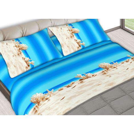 Completo Lenzuola Letto In 100% Cotone Made In Italy Fantasia Z-Mare, misuraSingolocoloreZ-Mare (1/4)
