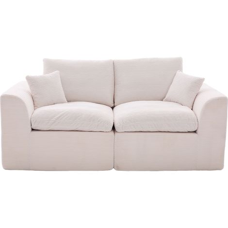 Gerade Sofa 2 Plätze aus Cord-Samt mit Hochbelastbare Kissen, Minimalistisches Design, Beige (1/5)