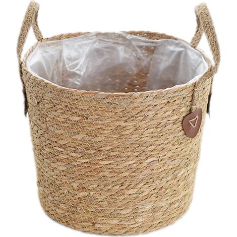 Pot de fleurs en osier tressé avec anse, panier de rangement pour jouets, panier de rangement avec poignée (S) (1/5)