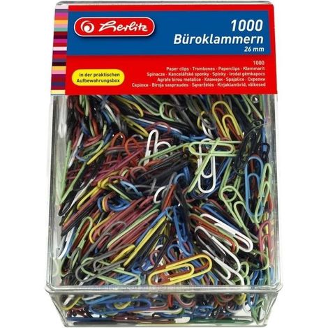 Clips HERLITZ de 26 mm - 1000 unidades, colores surtidos - para oficina y escuela