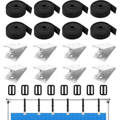 Attache Bache Piscine, 8 Pièces Sangle Bache Piscine Sangle Enrouleur Bache Piscine, Universel, Convient pour Accessoires de Fixation pour Bâches de Piscine (1/5)