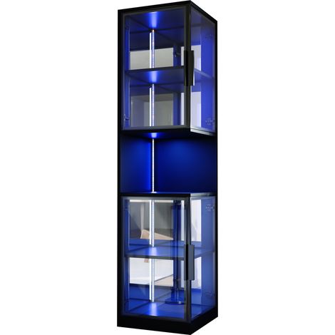 LED-Vitrine 205 cm mit Doppeltüren aus Glas und Spiegelrückwand, schwarz MODENUIT (1/5)