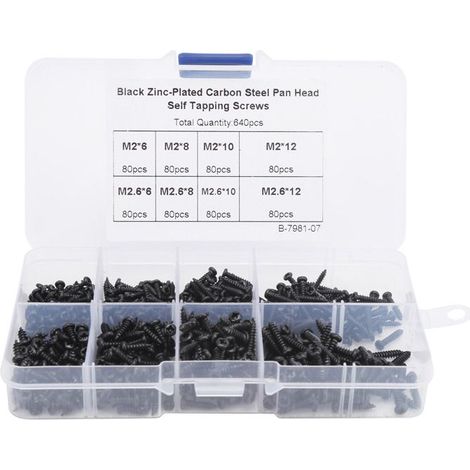 HOXILEELEO640pcs Jeu de Vis Autotaraudeuses à Tête Cylindrique Attache en Acier au Carbone à Croix Noire (1/5)