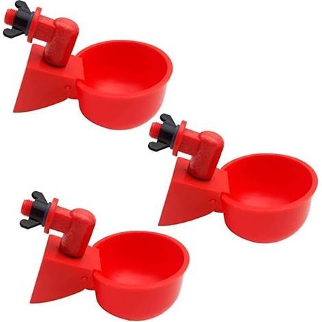 Ensemble de 3 abreuvoirs automatiques pour volailles, oiseaux, cailles, poules, coqs (rouge) (1/4)