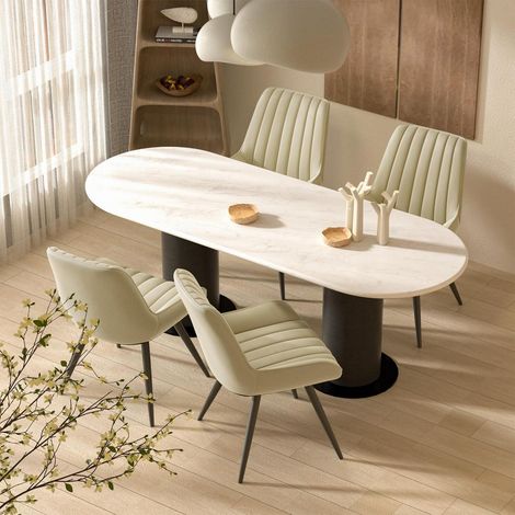 Esszimmerstühle 4er Set Polsterstühle mit Rückenlehne Beige Kunstfaser Metallbeine (1/5)