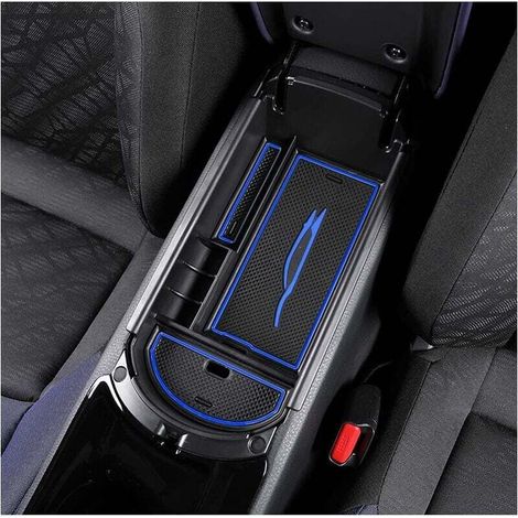 Pour Toyota C-HR CHR Accoudoir Boîte de rangement pour console centrale Accessoire de voiture avec tapis antidérapants (bleu)