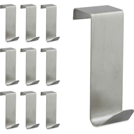 Hängegarderobe, 10er-Set, Haken, Wandhalterung, 2 cm breite Bleche, Edelstahl, silber (1/4)