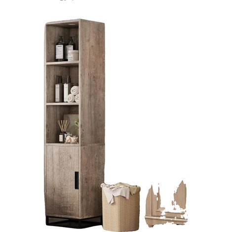 Armoire de salle de bain étroite, bois MDF, 36 cm de profondeur, 40 cm de largeur, 178 cm de hauteur, étagères réglables (1/5)