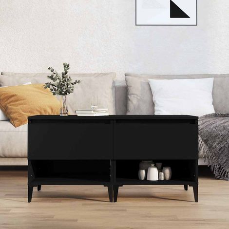 Lot de 2 Tables d'appoint et bout de canapé - Tables Café Noir 50x46x50 cm Bois d’ingénierie BV804243 - BonneVie (1/5)