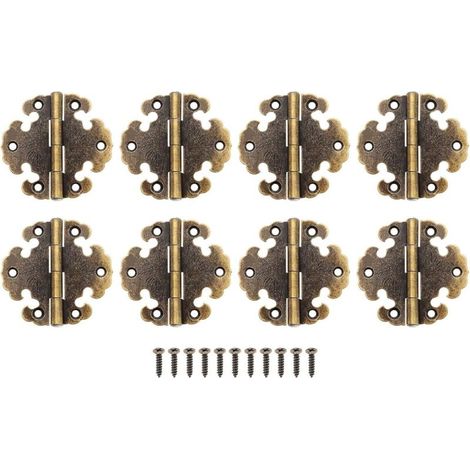Lntyq 8pcs Vintage Extérieur Charnière Bronze Antique Mini Charnières Décoratives Charnières Rétro Accessoires pour Meubles de Porte d'armoire à la Maison