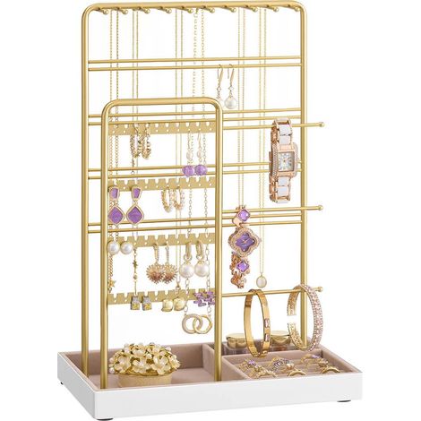 Organisateur de bijoux support à colliers bracelets boucles d'oreilles 14 x 24 x 35 cm en métal doré clair (1/2)