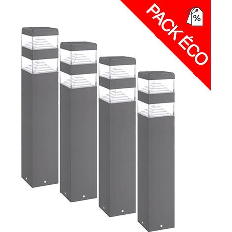 Pack de 4 bornes Pyramide Inox 32 LED SMD 9W Finition Anthracite 40 cm Lumihome®