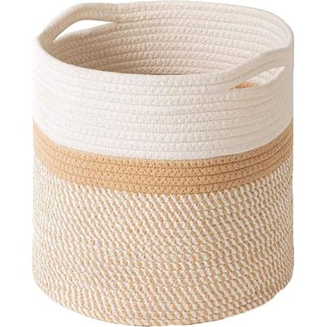 Corde Coton Panier à Plantes, Panier Tissé de Fleurs, Paniers de tressé Pliable a vec poignée Panier de Rangement, Panier de Plantes pour Pot de Fleurs Coton Stand Home Decor, 25cm x 25cm (1/5)