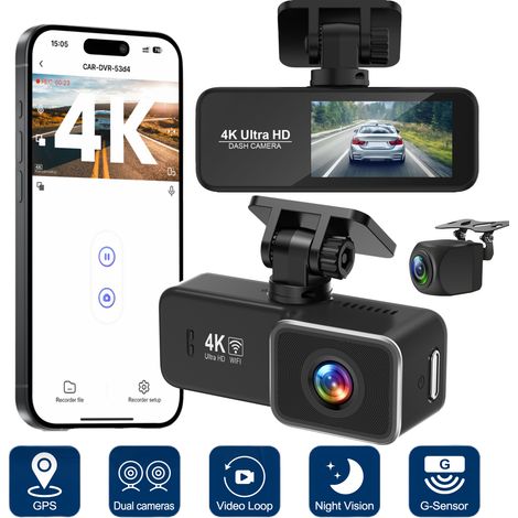 4K-Frontkamera, 1080P-Rückfahrkamera, 1,97-Zoll-IPS-Bildschirm, Yi830C-Chip, Autokamera mit G-Sensor, Loop-Aufnahme, WLAN für die Video-App (1/5)