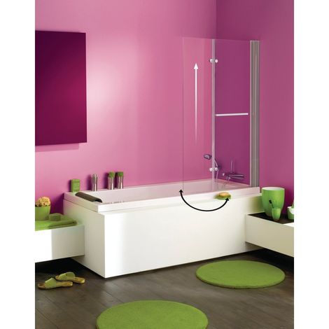 Pare-baignoire ANCOMALIN, avec profil blanc, 2 volets pliables relevable et pivotant en verre securit transparent 5mm (1/4)